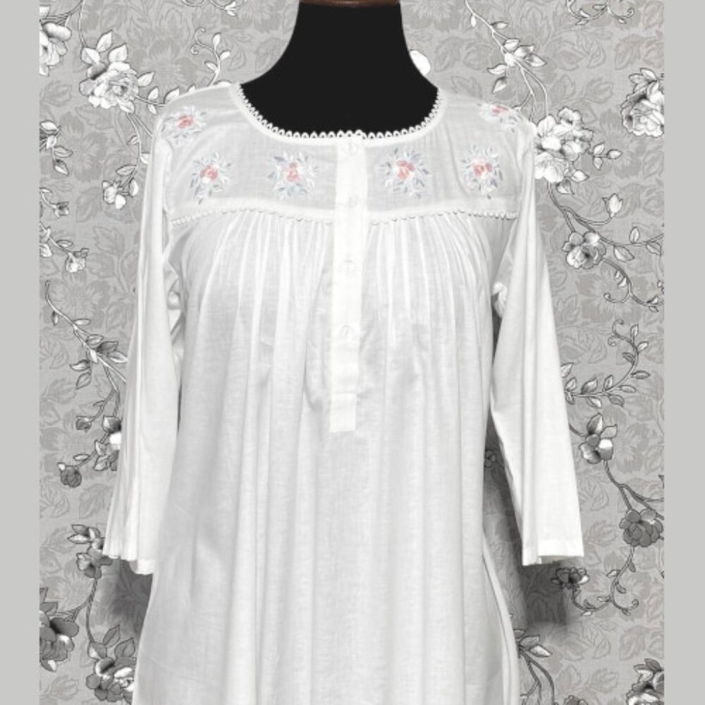 SoieRose 100% White Cotton Victorian Nightgown with Embroidery - SR-1023
